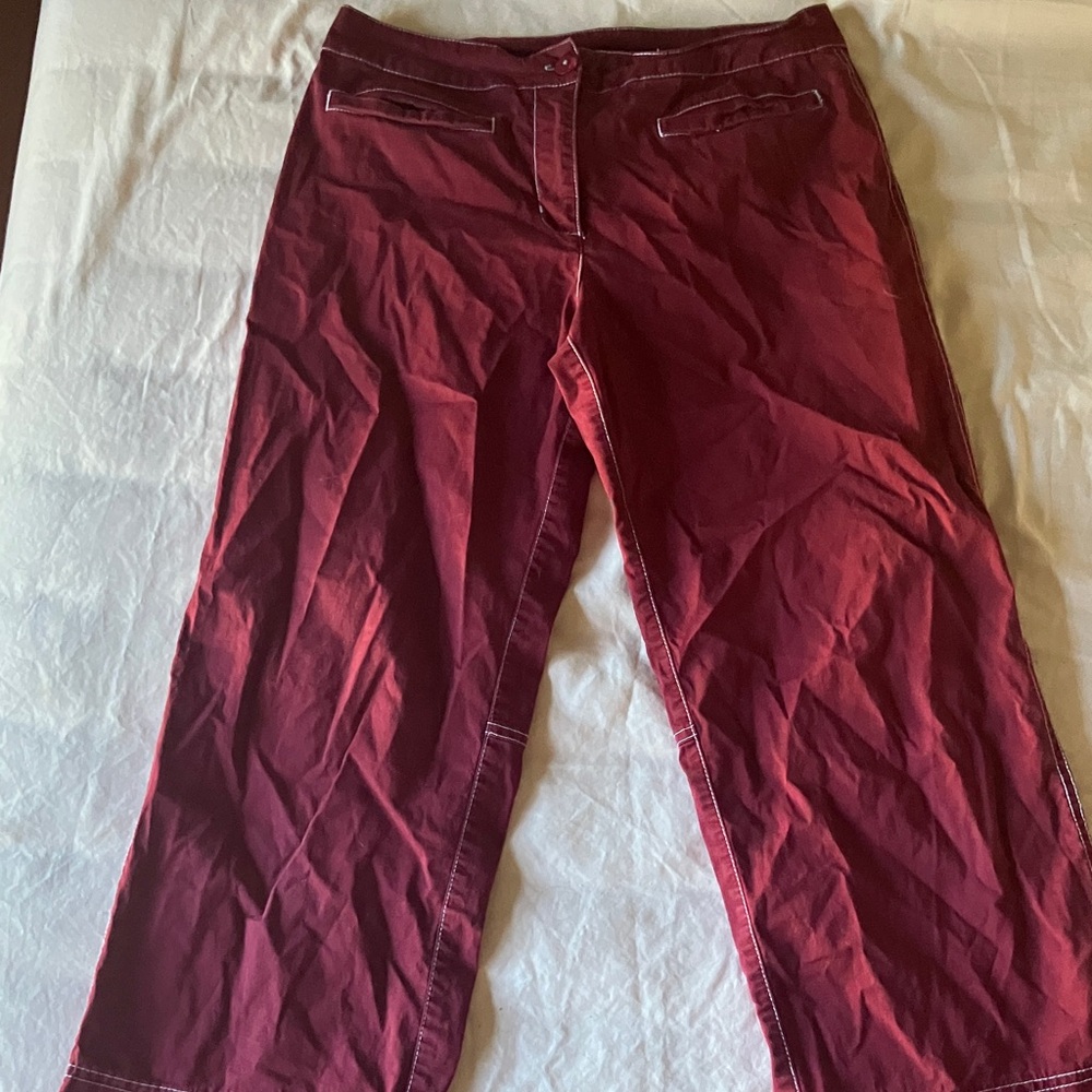 Pilcro Deep Red Trousers with Contrast Stitching